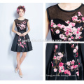 2016 short party dresses black short prom dress with printed flower Elegant Bridesmaid wear